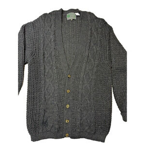 VTG Standún Aran Irish Heritage Knit Charcoal Wool Cardigan Grandpacore SZ 50